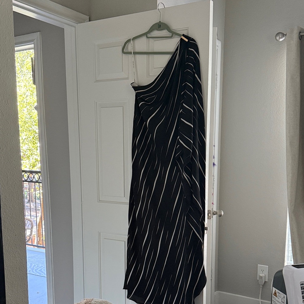 Halston Heritage Black and White One-Shoulder Dress